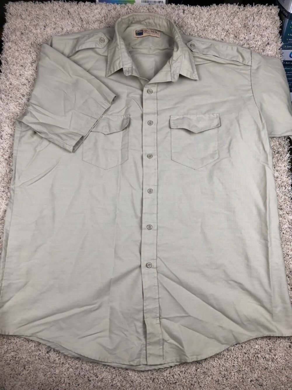 Big Mac Button Up Short Sleeve Cotton Shirt Workwear Shirt Beige XXL 3XL Men